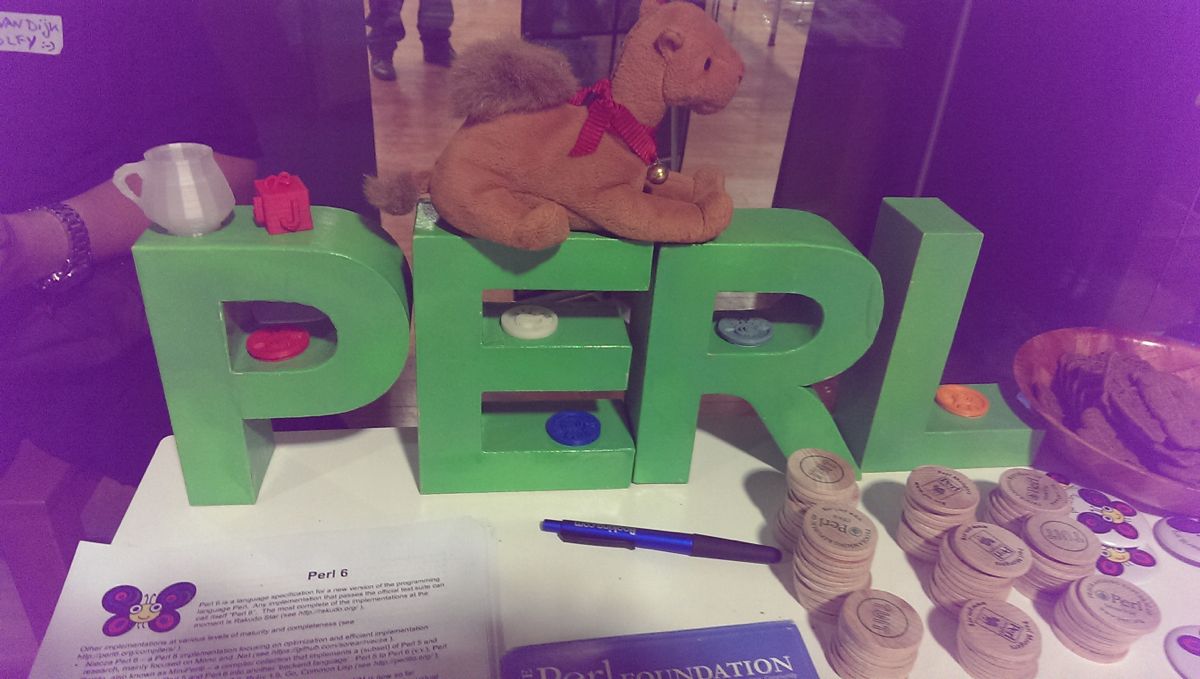 Sponsors brought along a bunch of Perl Letters and camels